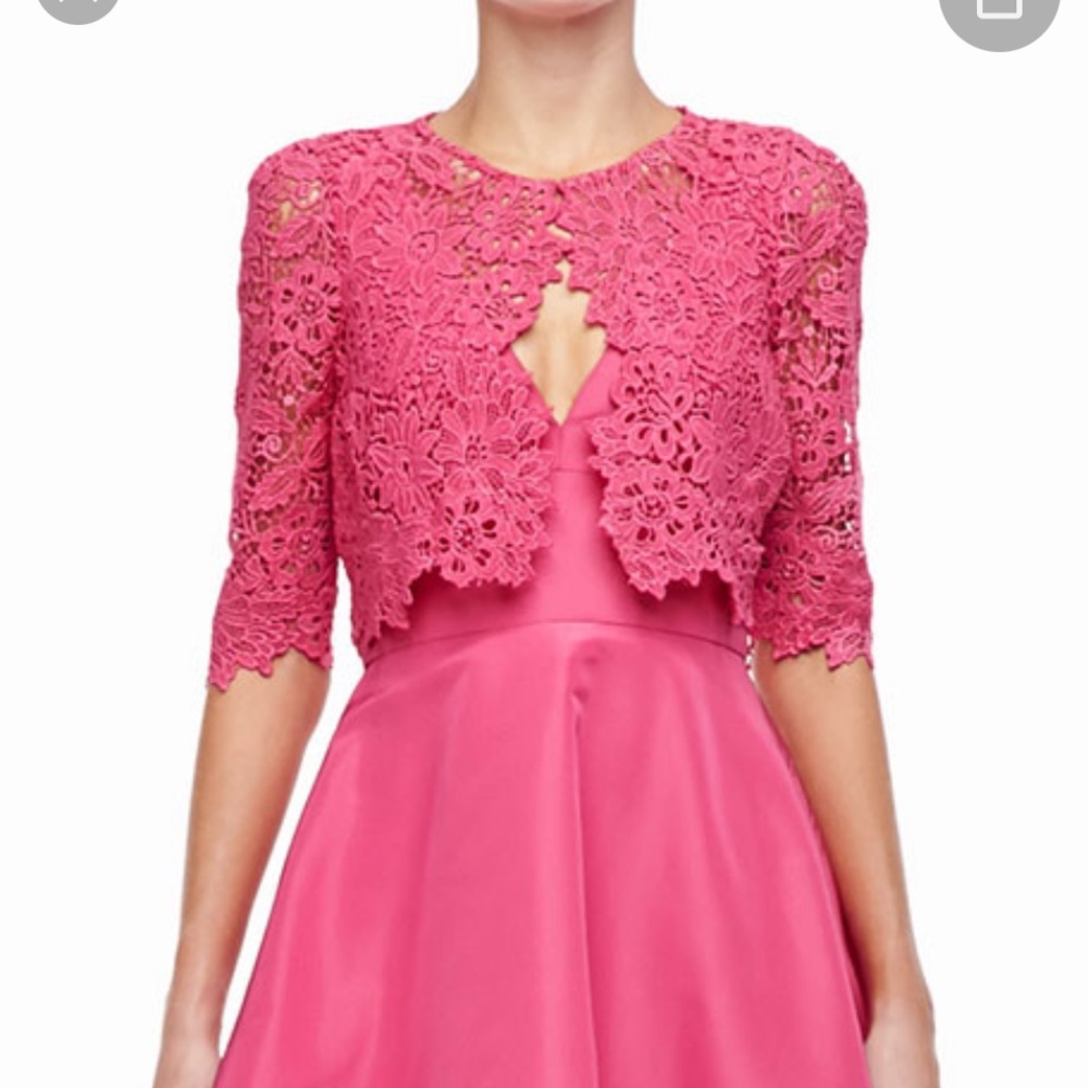 ISO Monique Lhuillier Pink Guipure Lace Bolero Size 10 or 12.